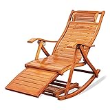 Stranddeck-Sonnenliegen Holzschaukelstuhl Sessel Faulenzen Rocker Deck Entspannende Liegeliege, Bambusschaukelstuhl Verstellbarer Klappliegestuhl Sommer Outdoor Sun L Good