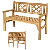 RELAX4LIFE Klappbare Gartenbank, Holzbank mit Armlehnen, Sitzbank aus Akazienholz, Bank bis zu 320 kg belastbar, Parkbank für 2-3 Personen, 120 x 56 x 90 cm, für Terrasse & Balkon & Garten, Natur