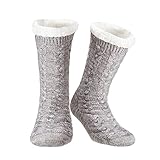 SIHOHAN Kuschelsocken Herren, Dicke Pantoffel Socken Rutschfeste Super Weiche, Wintersocken Stoppersocken mit Fleece Futter und ABS Anti-Rutsch-Socken Noppen Weihnachtssocken 42-46 (Grau)