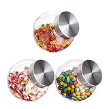 Relaxdays Bonbongläser, 3er Set, 1,5 L, Vorratsgläser für Süßigkeiten, Lebensmittel, Candy Bar, Edelstahl-Deckel, klar