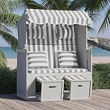 Willood Strandkorb mit Kissen Poly Rattan und Massivholz Grau & Weiß