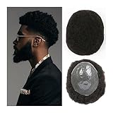 Herren Toupet Afro-Toupet for Männer, volle dünne Haut, PU-Basis, Haarteile, Echthaar-Perücken, 20,3 x 25,4 cm, männliche Haarprothese, 6 mm, verworrenes lockiges Haarsystem, Ersatz Toupet für Männer