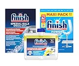 Finish Geschirrspültabs Maxi Pack, 80 Tabs, Spezialsalz 1,2kg, Maschinentiefenreiniger Citrus 250ml