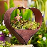 Metall Herzform Blumentopf Hängend Gartendeko für Draußen - Rost Pflanzkübel Deko für Garten Balkon Draussen Pflanzentopf Deko Wohnzimmer Hängetopf Geschenke für Frauen Mama Freundin Pflanztopf