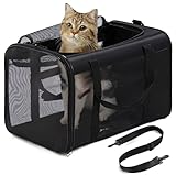 Conlun Katzentransportbox,Weiche Katzentransporttasche mit 4-seitigem Netz, Flugzeugtaugliche Katzentasche für Kleine&Mittelgroße Katze Kätzchen Welpen bis 6 Kg, Hundetransportbox Faltbar-M, Schwarz