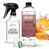 bio-chem Orangenreiniger Konzentrat 750 ml - Starker Allzweckreiniger mit angenehmem Orangen-Duft - Inkl. Mischflasche & Messbecher - Sehr ergiebiges Reinigungskonzentrat mit Orangenterpenen