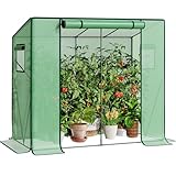 LARMNEE Tomaten Gewächshaus, Foliengewächshaus, Tomatengewächshaus Balkon, Tomatenhaus Stabil, 200 x 77,5 x 170 cm, mit PE Gitterfolie und Fernster, Schrägdach, Garten, Grün EGN30GH02G3