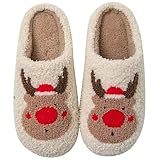 Meggsnle Kuschelige Hausschuhe Weihnachten Damen Winter Outdoor Atmungsaktiv Bequeme Home Slipper Winter Wärme Bequem Plüsch Memory Foam rutschfeste Indoor Pantoffeln