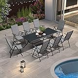 PURPLE LEAF Sitzgruppe Set 9-TLG. Gartenmöbel Set Aluminium Klappbar Gartentisch 196x85 cm mit 8 Verstellbare Rückenlehne Stühle Terrassenmöbel Set Gartengarnitur Set, Grau