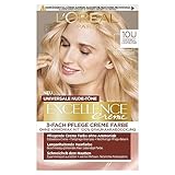 L'Oréal Paris Permanente Haarfarbe für jeden Hautton, Coloration ohne Ammoniak, Universale Nude-Töne mit vollständiger Grauhaarabdeckung, Excellence Creme, Nr. 10U Lichtblond (Blond), 1 Stück