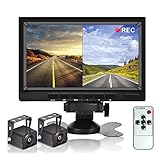 CAMECHO Rückfahrvideosystem mit Dual Rückfahrkamera,7 Zoll Monitor 2 Split-Bildschirm,Wasserdicht Nachtsicht HD Rückfahrkameras Auto für LKW/Wohnmobil/Trailer/PKW/KFZ 12V-36V