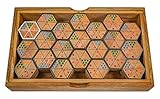 LOGOPLAY Hexadomino - Hexamino - Sechseck-Domino - Legespiel - Gesellschaftsspiel aus Holz mit 63 Spielsteinen