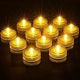 AMFUN Tauchbare LED-Lichter, 12 Stück Flammenlose LED Kerzen Teelichter, Wasserdichte Lichter, Mini Unterwasser Licht für Aquarium Garten Hochzeitsfeier, Warmweißes Licht