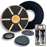 GOAWELL Fitness Balance Board - NEUHEIT: Schwierigkeitsgrad beliebig anpassbar - Hochwertiges Wackelbrett aus Holz - Set inkl. Anti-Rutsch-Pad