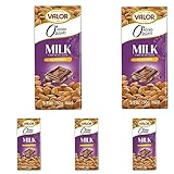 Chocolates Valor Milchschokolade mit ganzen Mandeln ohne Zucker | Glutenfrei | Bean to Bar | Mit Stevia gesüßt | 150-g-Tafel (Packung mit 5)