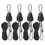 TIMESETL 4Stück Duty Heavy Rope Seilratsche mit Haken, einstellbare Seil Ratsche für Pflanzenlampe, 150lb, einstellbare Wachsen Licht Ratchet Seil, Aufhänger Rope Ratchet, Nylon, Schwarz