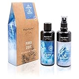 AllgäuQuelle® Bio Geschenk-Set FREI ZEIT mit 100% Bio-Öle Atemwohl | 1x Bio AirSpray 100ml + 1x Bio-Badeöl 100ml | Duft-Set naturrein und biologisch mit Eukalyptus, Salbei, Minze und Cajeput