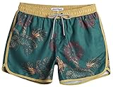 MaaMgic Herren Badeshorts Vintage Retro Boardshorts Schnelltrocknend mit Mesh-Futter und Verstellbarem Tunnelzug MEHRWEG Gelb Dunkelgrün L