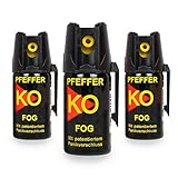 3 Dosen KO Fog Pfefferspray mit Sprühnebel 40ml - Abwehrspray Familienpackung