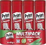 Pritt Klebestift, sicherer und kinderfreundlicher Kleber für Kunst und Bastelarbeiten, starker Klebstoff für Schule & Bürobedarf, 4x43g Pritt Stift