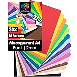 OfficeTree 30x Bögen Moosgummi 2mm - 15 Farben - Moosgummi Platten A4 Nicht selbstklebend - Schaumgummi Basteln - Schaumstoff zum Basteln - Moosgummi A4 für DIY Bastelarbeiten