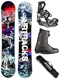 Airtracks Herren Snowboard Set - Fantasy Carbon Flat Zero Rocker Snowboard Freestyle Freeride Wide 158 - Softbindung Master - Softboots Master ATOP 43 - SB Bag