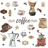 HPNIUB Kaffee Wandaufkleber,Wandtattoo Coffee ,Kaffeebohnen Wandaufkleber Braun,Küche Wandsticker Wohnzimmer Esszimmer Cafe Wanddeko