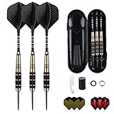 Dartpfeile mit Metallspitze, 3 Stück 24 Gramm Steeldarts, Steel Darts Pfeile mit Aluminum Schafts 9 Flights,50 Anti-Lose Gummiringe 12 Spring Rings 1 Dart Tool Sharpener