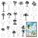 Summer Trees Clear Stamps and Dies for Card Making, Trees Leaves Rubber Stamps Coconut Trees Frame Cutting Dies Sets for Scrapbooking Journaling Crafts Supplies