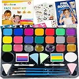 Ucokee Kinderschminke Set, 20 Farben Schminke Kinder mit 2 Regenbogenfarbe, 2 Leuchtende Tattoo Sticker und Broschüre - Professionelle Schminkset Kinder für Halloween, Karneval, Geburtstag, Party