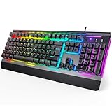 TECKNET RGB-Gaming-Tastatur für PC, Membran Tastatur mit 105 Tasten, Vollmetall-Pane, kabelgebundene Tastatur mit Handgelenkauflage, 15-Zonen RGB Beleuchtung, Computer Keyboard 25 Anti-Ghosting-Tasten