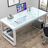 Modn Temped Glas-Schreibtisch mit Ablagen, einfacher Arbeitsschreibtisch mit Bücherregal, PC-Oberseite, Gaming-Schreibtisch (80 x 60 x 75 cm, Weiß)