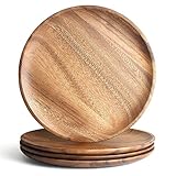 AOOSY Holzteller, Essteller aus Akazienholz, rundes Serviertablett oder Servierteller, alle natürlichen Platzteller, Tischdekoration, 4er-Set, 25cm Holzteller, Einzugsgeschenk