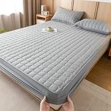 Lirzxin Bettlaken 90x200x28 cm, Spannbetttücher Gewaschene Baumwolle Einfarbig mit Geometrisch Gitter Struktur Spannbettlaken Einzelbett und 2 Kissenbezüge, Hellgrau
