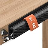 shinfly Kabelkanal Schreibtisch, 2 x 40cm Kabelkanal Schwarz Selbstklebend, Kabelmanagement Unter Schreibtisch, J-Formiges Kabelmanagement Schwarz für Laptops - 40cm(L) x 2.6cm(W) x 5cm(H)