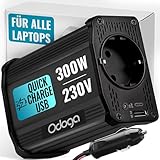 Odoga Wechselrichter 12V auf 230V – 300 W Spannungswandler, Stromwandler mit 3A USB-C und USB-A Anschluss, Inverter 12V 220V, Auto Steckdose, Laden Sie Ihr Laptop, iPad, iPhone, Tablet Und Mehr