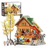 FUNWHOLE Mountain Cabin Bauklötze Set, 2255 PCS BergHütte Klemmbausteine mit LED Licht Wald Lodge Bausteine Modell Bauspielzeugset für Erwachsene und Jugendliche