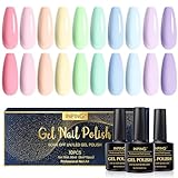 INPING UV Nagellack Pastell, 10 Stück Frühling Sommer Makronen Pastell Gel-Nagellack, Rosa Blau Gelb Lila Grau Süßigkeiten Farben Gelnägel für Frauen Nail Art Design Urlaub Maniküre Geschenkset