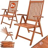 Casaria® 2X Gartenstuhl Klappbar Holz Armlehne FSC®-Zertifiziert 2 Personen 160kg Belastbarkeit 5-Fach Verstellbar Garten Balkon Gartenmöbel Eukalyptus