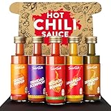TIMBER TASTE® Chili Sauce Geschenkset [5 x 40 ml] | Exotic Hot ones Saucenset | Scharfe Soßen Geschenk Set | Geschenke für Männer & Frauen | Scharfe Lebensmittel Geburtstag | Barbecuesauce