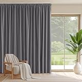 PONY DANCE Extra Breite Gardine Blickdicht Kräuselband Raumteiler Vorhang für Schiene 1er Set H 245 x B 300 cm Graue Verdunklungsvorhänge für Wohnzimmer/Schlafzimmer Thermogardine Hitzeschutz