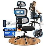 DESKSPACE® Move Ergonomischer Bürostuhl - Intelligente Lordosenstütze, 3-stufige Neigung Schreibtischstuhl, höhenverstellbare Rückenlehne, Atmungsaktives Netzgewebe, Bürodrehstuhl 150 kg (Schwarz)