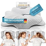 Glückstoff® Orthopädisches Kissen (Zertifiziert für alle Schlaftypen) Kopfkissen Nackenschmerzen aus Memory Foam | Nackenstützkissen Ergonomisches Kopf-Kissen Seitenschläferkissen Weiß