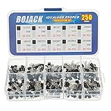 Bojack 10 Werte, 250 Stück, A1015 / BC327 / BC337 / C1815 / S8050 / S8550 / 2N222 / 2N2907 / 2N3904 / 2N3906 / PNP / NPN Leistung, Allzweck, Transistoren, Sortimentskit