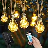 Solar Lichterkette Aussen Mit 20 Glühbirnen 12.5M Lichterkette Außen Wetterfest Warmweiß mit 8 Modi Memory-Funktion Timer für Vintage Deko Gärten Terassen Hochzeiten Balkon Party Hochzeit