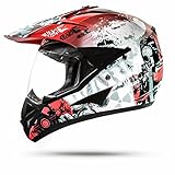 ATO Moto 804 GS War Rot Enduro Crosshelm mit Visier und ECE 2205 für Motocross Cross Motorrad Quad ATV B-Ware (M 57-58cm)