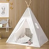 Pamatio Tipi Zelt für Kinder,Tipi Kinderzelt,Kinderzelt für drinnen,Kindertipi Spielzelt,Spielzelt Kinder,Kinderzimmer Deko Weiß A