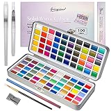 yoyoblue Aquarellfarben Set, Aquarell Malkasten Inklusive 100 Watercolor Set mit 40 Metallic Farben, Aquarellfarbkasten mit Wassertankpinsel, Wasserfarben Malen für Anfänger und Profis