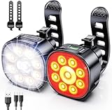2 Stück Fahrradlicht, Hohe Lumen Super Helles Fahrradlicht, 8+7 Modi Fahrradscheinwerfer und Rücklicht-Set, IP65 wasserdichte Fahrradlichter, Kann auch als Kinderwagen Licht/Helm Licht/Rucksack Licht