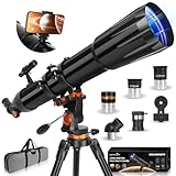 HETEKAN Teleskop, Teleskop Astronomie für Erwachsene, 90 mm Öffnung 900 mm, Profi Refraktor Teleskop für Kinder und Anfänger, Vergrößerung (36X-450X), zur Beobachtung von Planeten mit Edelstahlstativ